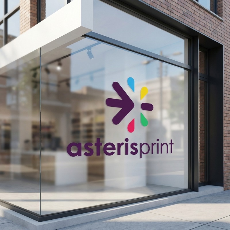 Adhésif personnalisé vitrine avec logo Asteris Print vinyle Maroc