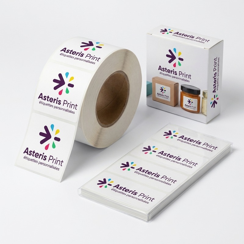 Étiquettes personnalisées adhésives avec logo Asteris Print Maroc