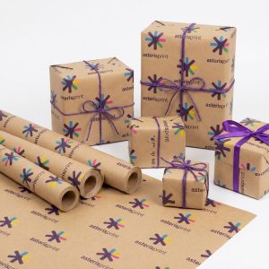 Papier cadeau personnalisé avec logo Asteris Print emballage Maroc